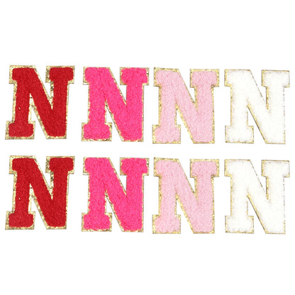 8pcs Sweet 26 Letters Towel Embroidery Patch Pink A-Z Self-adhesive Sticker Decoration For DIY Apparel Bag Crafts Accessories