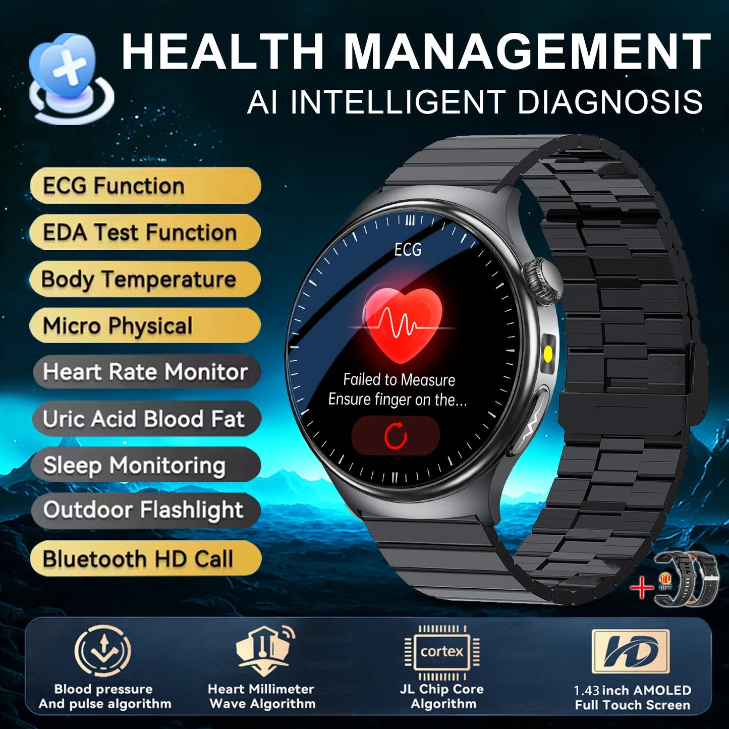 2026New Nursing Grade Health Smartwatches For Men Women Precision Detection Heart Rate Blood Fats Uric Acid ECG+PPG Smart Watch