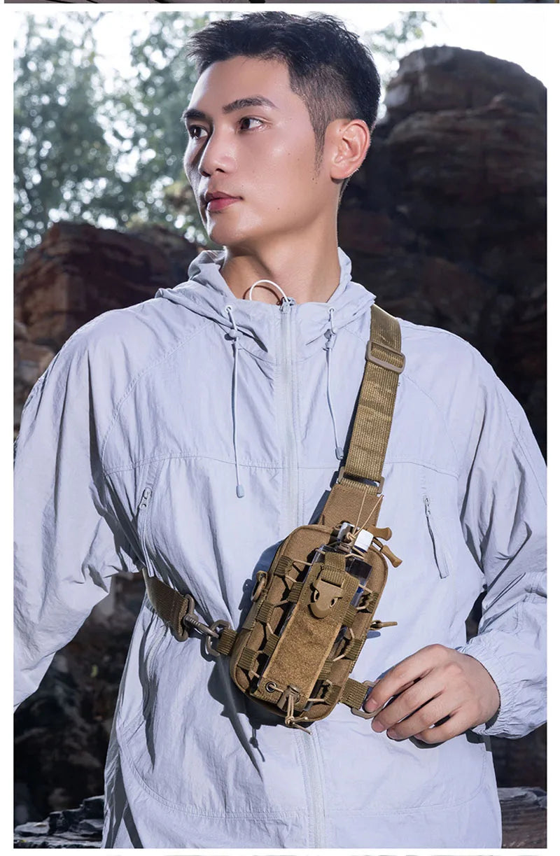 Outdoor Water Bottle Waist Bag Phone Crossbody Storage Pouch Camping Cycling Chest Bag Multifunctional Tactical Chest Bag Men's
