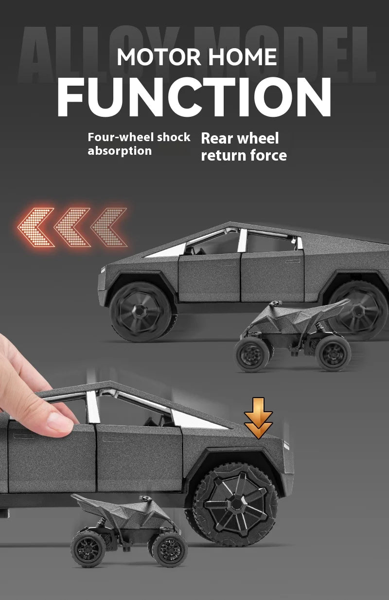 Cyber Truck Pickup Trailer RV Metal Alloy Toy Car Model Die-Casting Off-Road Vehicle Men's Gift Collection Truck Ornaments