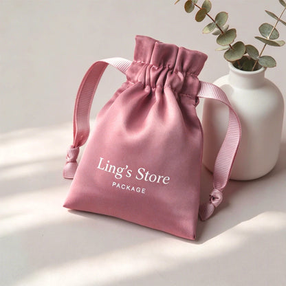 100Pcs Personalized Logo Jewelry Packaging Silk Satin Drawstring Bag Wedding Favors Candy Gift Pouch Ring Bracelet Cosmetic Sack
