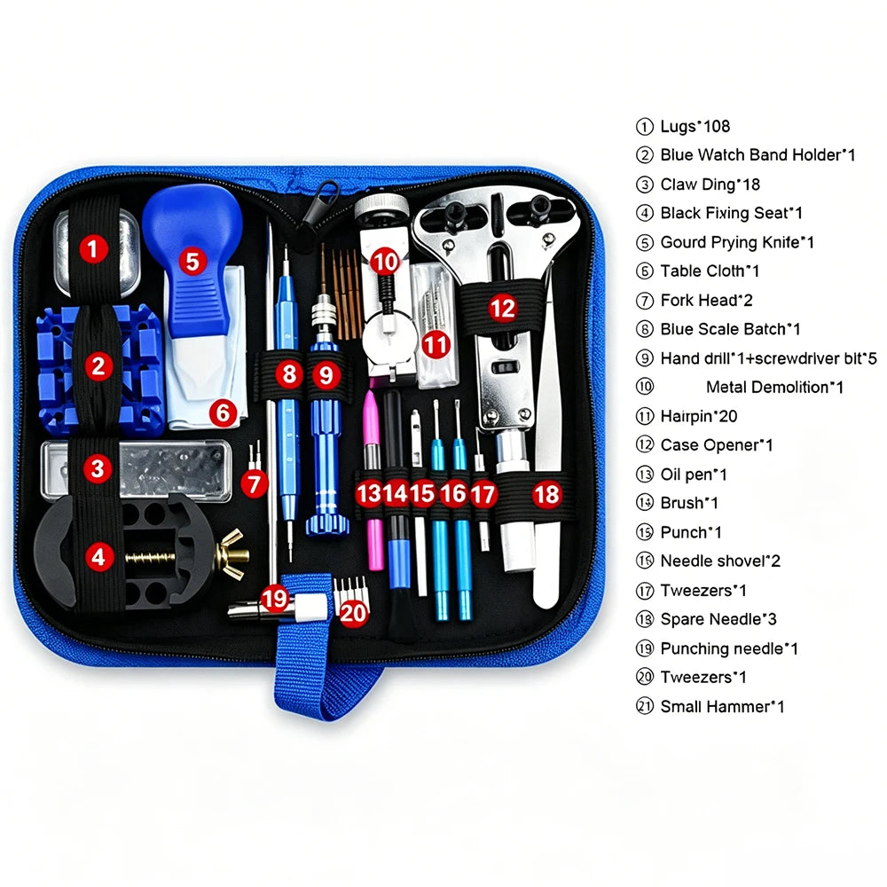 Watch Repair Tool Kit 212-Piece Metal Case Disassembly Battery Replacement Combination Watchmaker's Tool Set Band Adjuster Tools