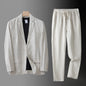 High Quality Men Blazer Jacket and Pants Man Linen Blazer  2 Piece Suit Spring Summer Thin Style Fashion Casual Set Long Sleeve