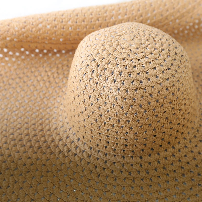 70cm Oversized  Wide Brim Sun Hat Travel  Large UV Protection Beach Straw Hats Women's Summer Floppy Foldable Chapeaux Wholesale