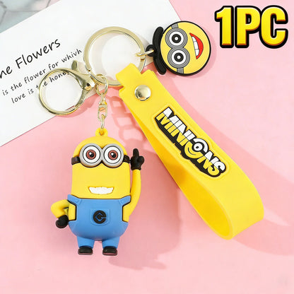 1/3/7/14PCS New Popular Anime Minions Keychain Cartoon PVC Children Toy Gift Cute Key Ring School Bag Pendant Car Key Chain