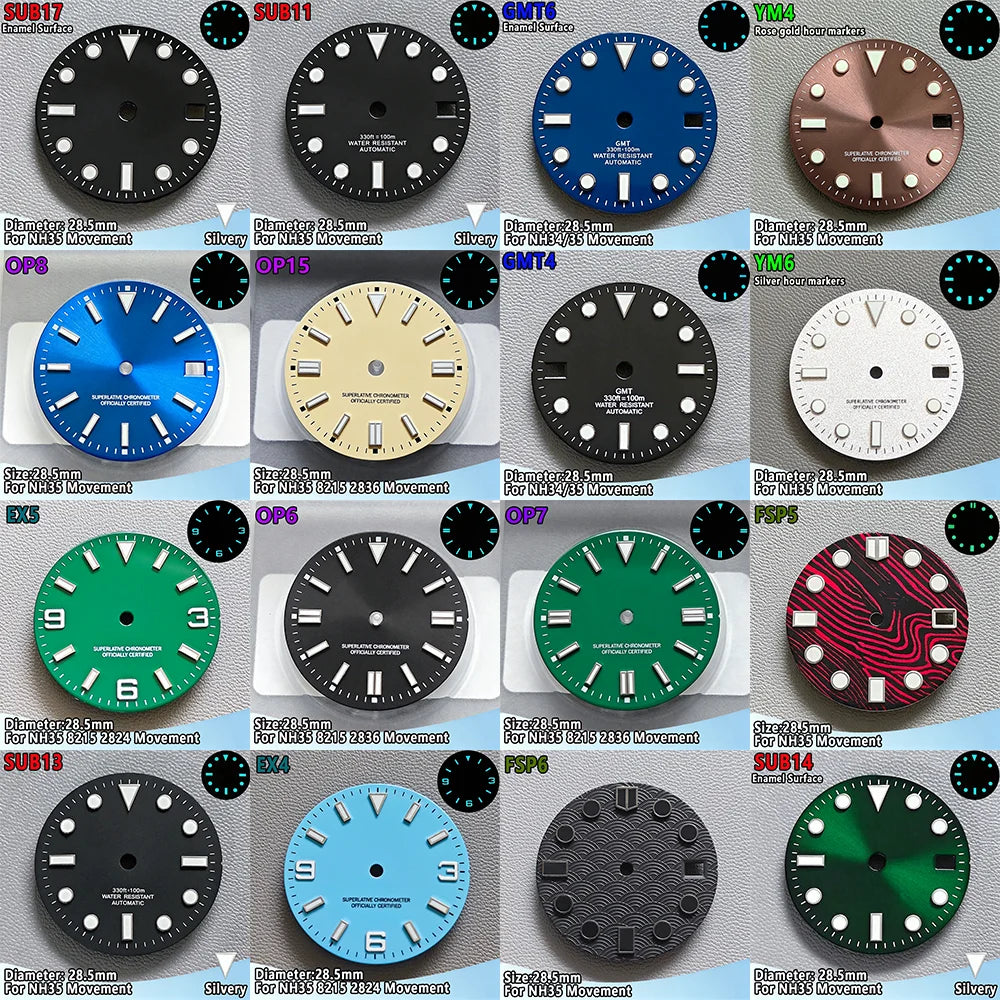28.5mm NH35 Watch Dial Luminous Dials Single Calendar Dial Suitable For NH35 Movement Can Support DIY Dial Customization Logo