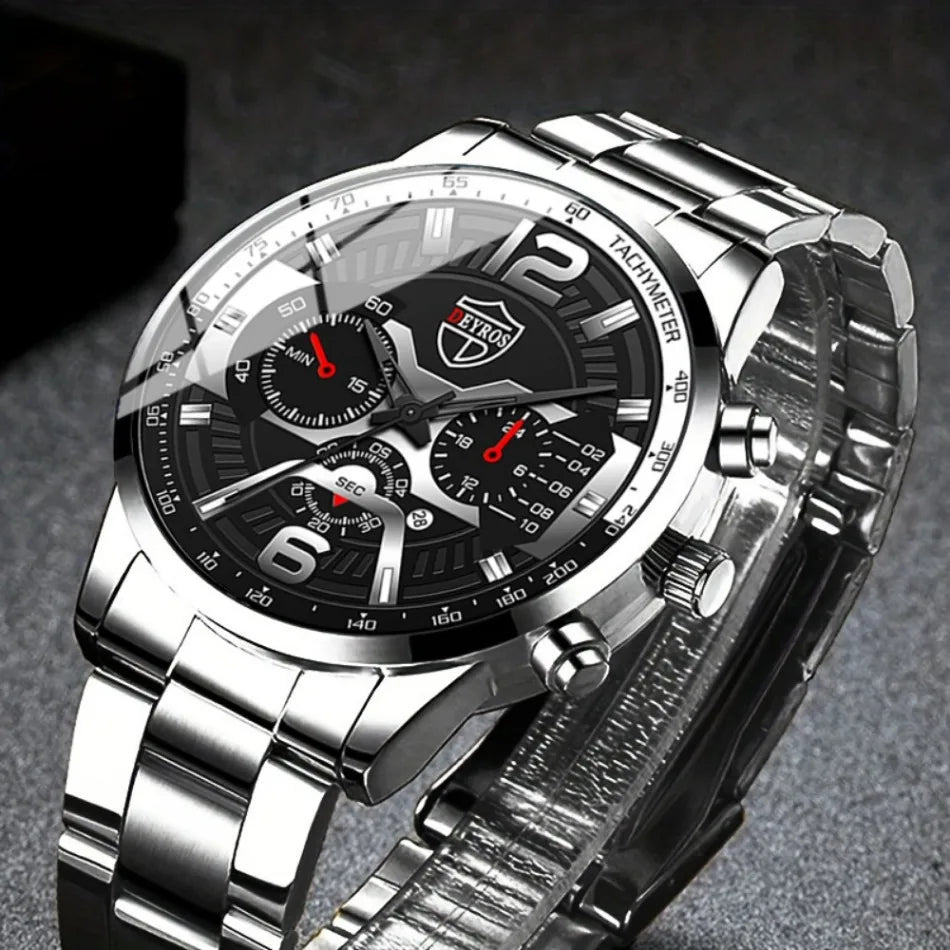 5 Pieces/set of Business Men's Watch Set Simple Casual Quartz Watch Pointer Alloy Dial Men Watch Set Is The IdealChoice forGifts