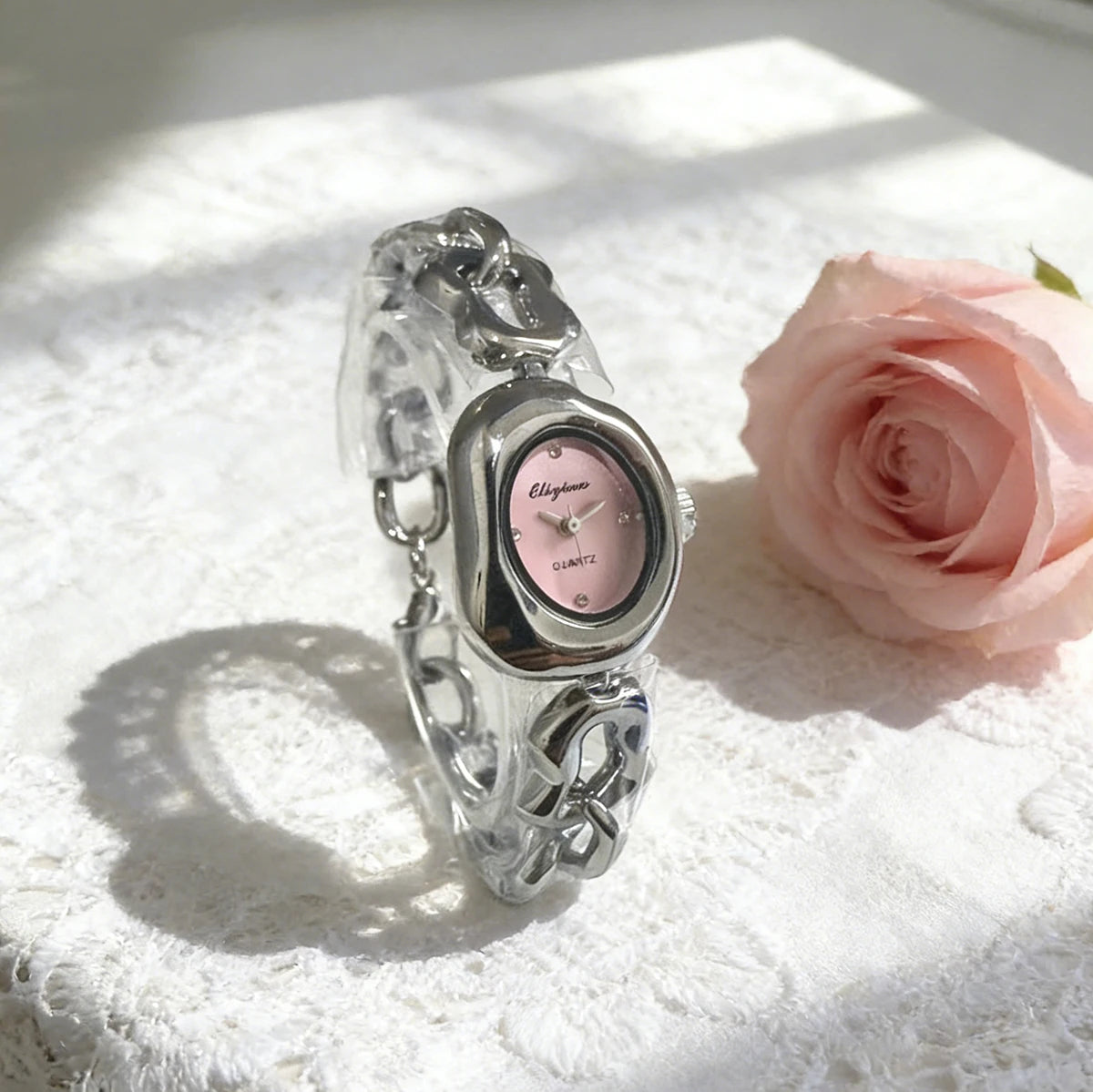 Casual and Fashionable Women's Student Watch, Half-Moon-Shaped Quartz Watch, Simple Chain Bracelet-Style Wristwatch, Versatile for Everyday Use