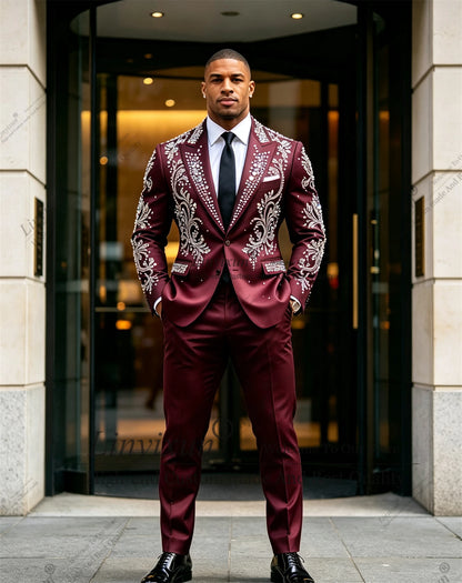 Elegant Wedding men's suits and separates Jewelry Stones Ornament Prom Blazers Customized 2 Pieces Groom Formal Party Tuxedos