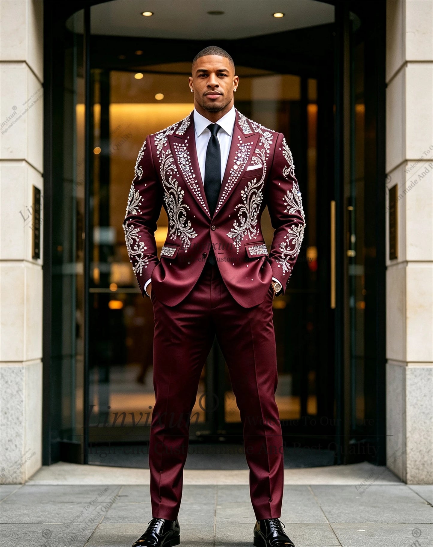 Elegant Wedding men's suits and separates Jewelry Stones Ornament Prom Blazers Customized 2 Pieces Groom Formal Party Tuxedos