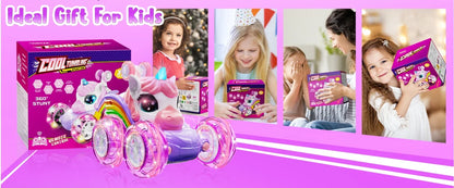 Unicorn Remote Control Car for Girls, 360° Rotating 4WD Stunt RC Cars with Cute Lights, Rechargeable Toys-Kid for Birthday Gifts