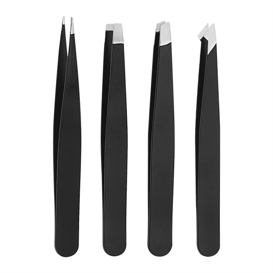 4PCS Eyebrow Tweezer Colorful Hair Beauty Fine Hairs Puller Stainless Steel Slanted Eye Brow Clips Removal Makeup Tools