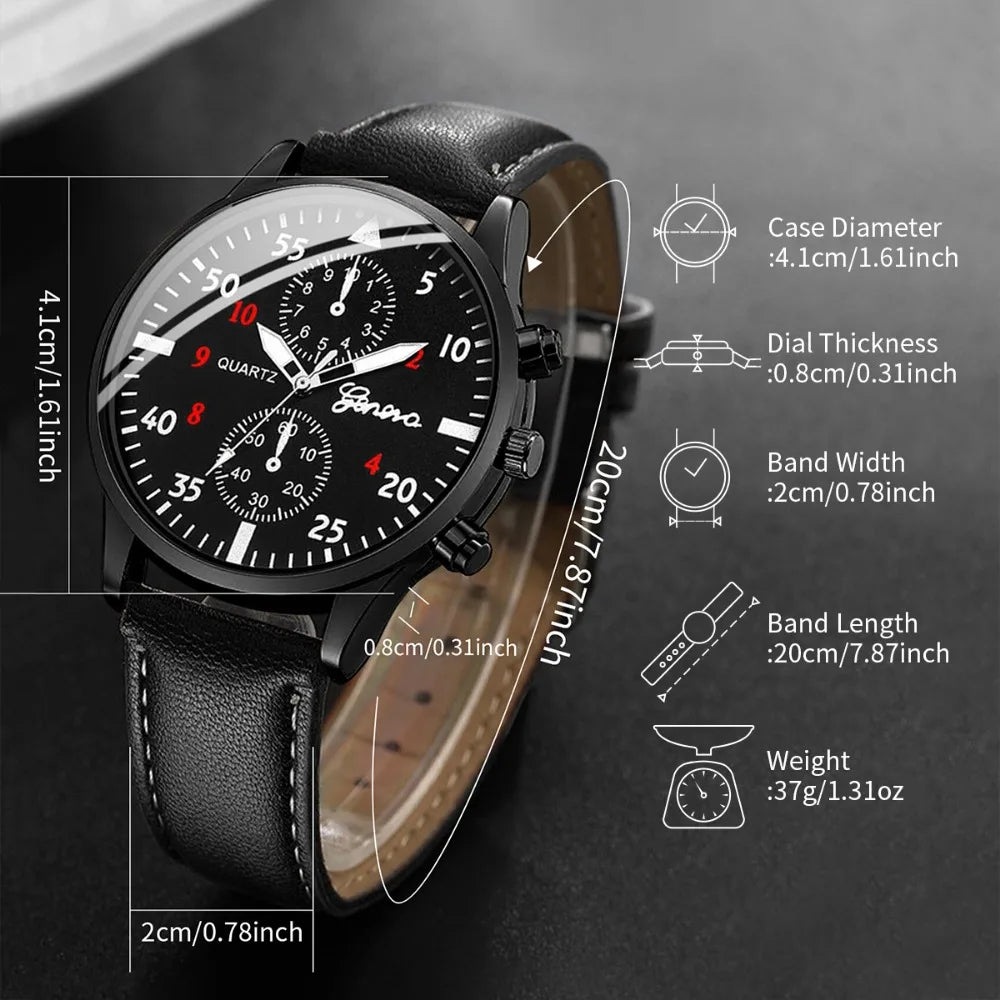 3PCS Fashion Men Business Watches Set Trend Versatile Retro Leather Strap Round Dial Quartz Watch Reloj Hombre（Without Box）