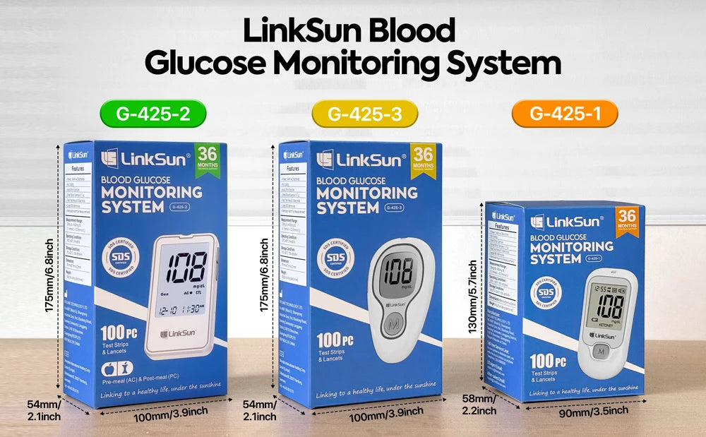 LinkSun G-425-3 Blood Glucose Meter 10/50/100pcs Test Strips Medical Diabetes Blood Sugar Test Monitor Complete Kit Glucosemeter