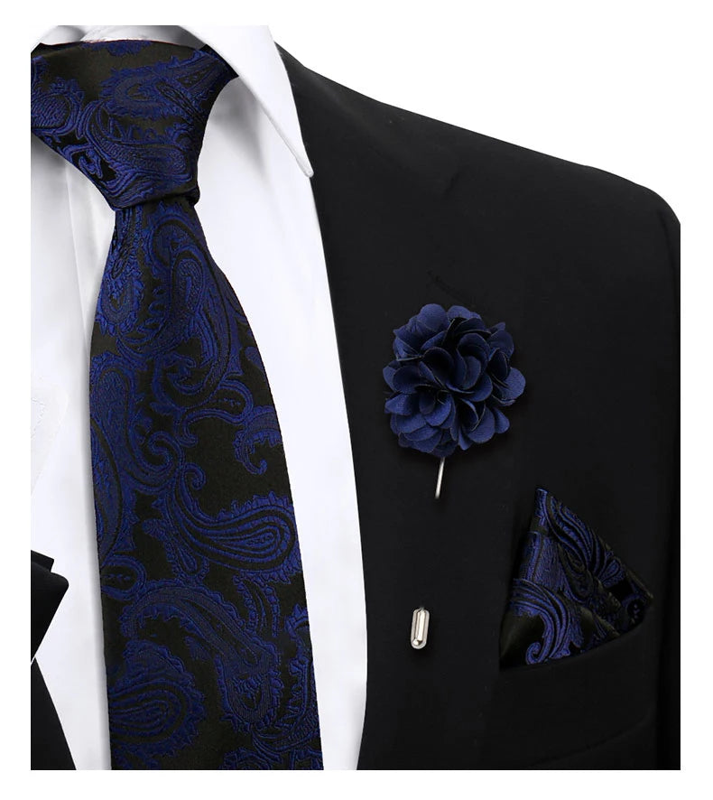 Elegant Ties For Men Classic Paisly Neck Tie Pocket Square Brooch Set With Gift Box Mens Business Wedding Suit Accessories