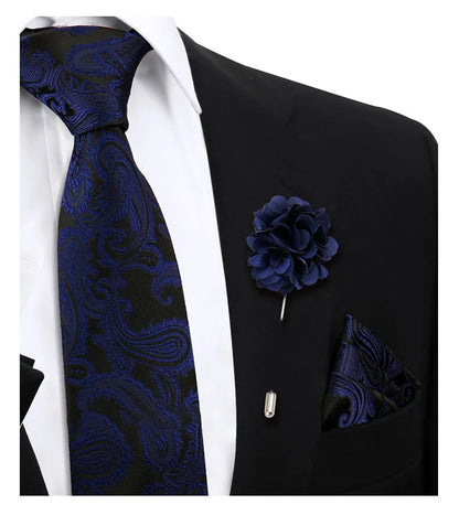 Elegant Ties For Men Classic Paisly Neck Tie Pocket Square Brooch Set With Gift Box Mens Business Wedding Suit Accessories