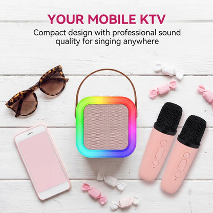 Portable Mini Karaoke Machine With 2 Wireless Microphones Bluetooth 5.0 Speaker RGB Lights Voice Change for Home Party Kids Gift