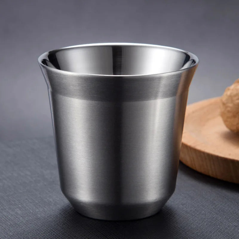 80ml New Simple Flat Bottom Cup Stainless Steel Double-layer Inner Tank Capsule Coffee Cup High-grade Solid Color Water Cup