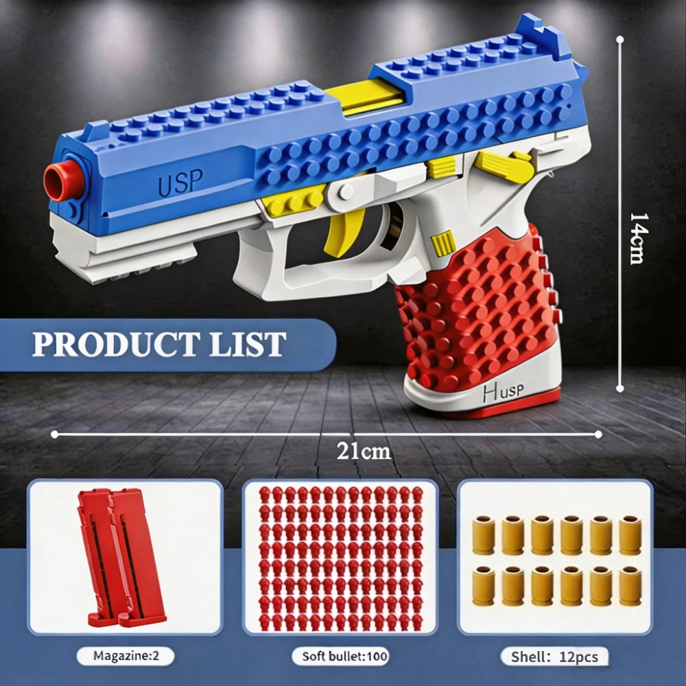 SIG17 Hanging Toy Gun Continuous Firing Building Block Pistol Shell Throwing Airsoft Blowback Toy Outdoor Shooting for Children