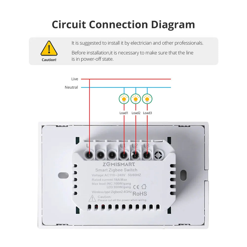Zemismart Zigbee US AU Wall Light Switch No Neutral 1 2 3 Gangs Black Interruptor Work with Tuya Alexa Google Home Voice