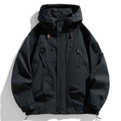 Windbreakers Men Hooded Jacket Zipper Coat Cargo Waterproof Black Bomber Camping Loose Thin Softshell Hooded Hiking Jacket