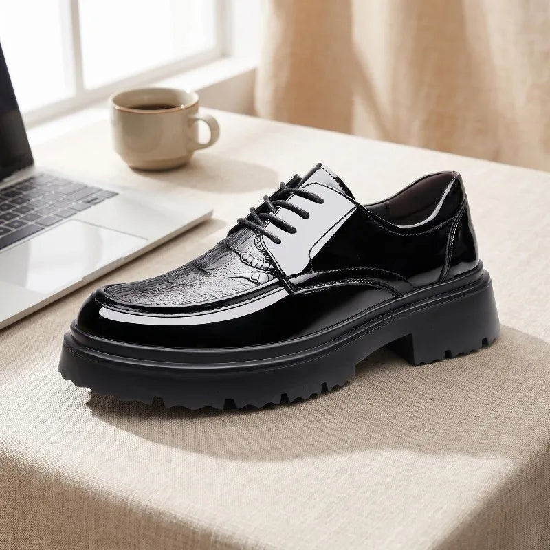New Platform Shoes Loafers Shoes Men Thick-soled Wedding Shoes Black Formal Business Shoes Slip-on Leather Increase Casual Shoes