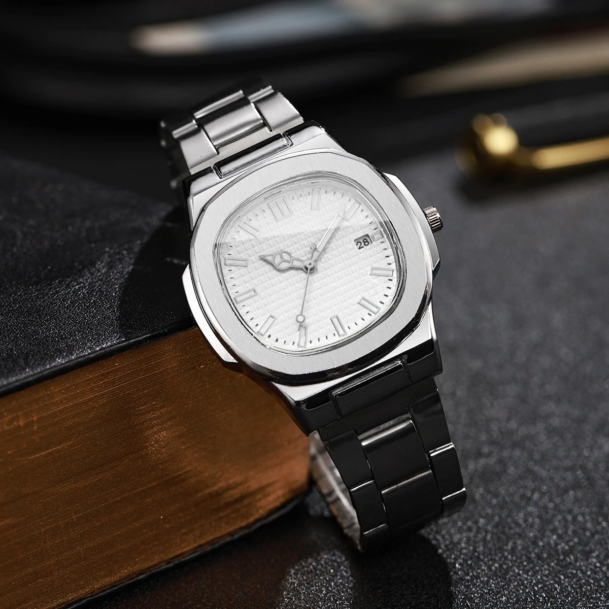 2/4PCS Fashion Men Business Watches Set Simple Square Mens Quartz Watch with Calendar Reloj Hombre（Without Box）