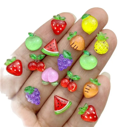 50Pcs New Cute 7-11mm Mini Strawberry, Cherry, Grape, Watermelon Series Resin Flatback Ornament Jewelry Making Manicure Hairwear