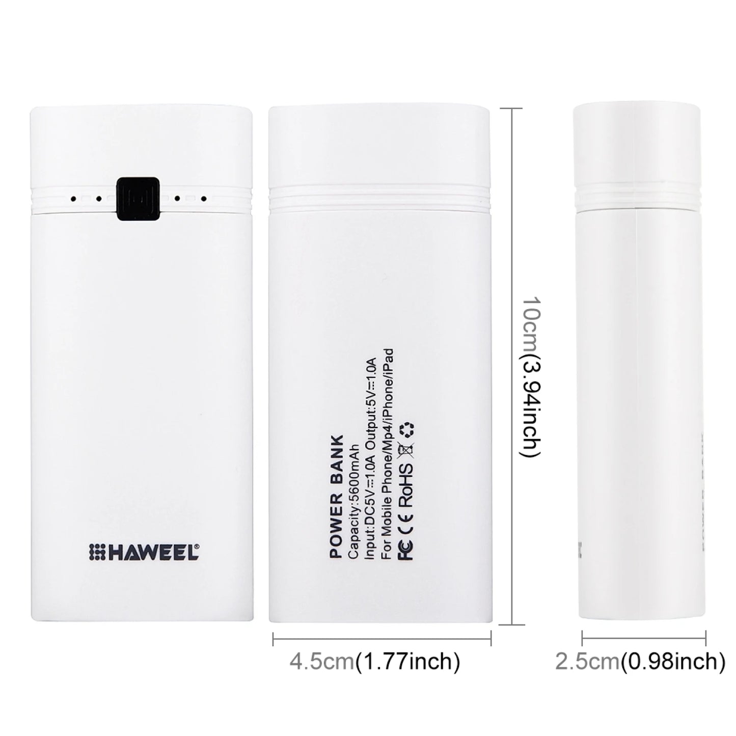 HAWEEL DIY 2x 18650 Battery (Not Included) 5600mAh Power Bank Shell Box with USB Output & Indicator Charging Box for Smartphone