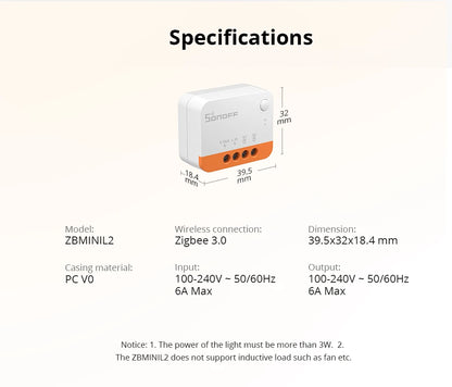 SONOFF ZBMINI-L2/ZBMINIR2 Zigbee DIY Smart Switch Module No Neutral Wire Require 2 Way Control Home Automation For Alexa eWelink