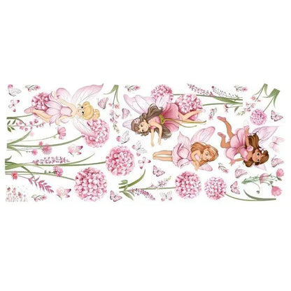 Z. Cartoon Pink Flower Fairy Dandelion Wall Stickers Girl Room Floral Butterfly Wall Decals Bedroom Baby Nursery Kids Home Decor