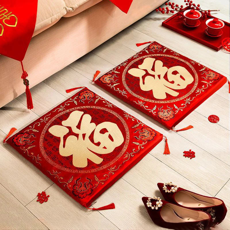 42cm 2pcs Chinese Wedding Tea Ceremony Red Double Happiness Dragon Phoenix Kneeling Cushion Home Decor Wedding Gifts