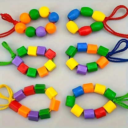 Colorful Large Lacing Beads Montessori Toy, Kids Fine Motor Threading Beads Game, Preschool Sensory Learning Easter Gift