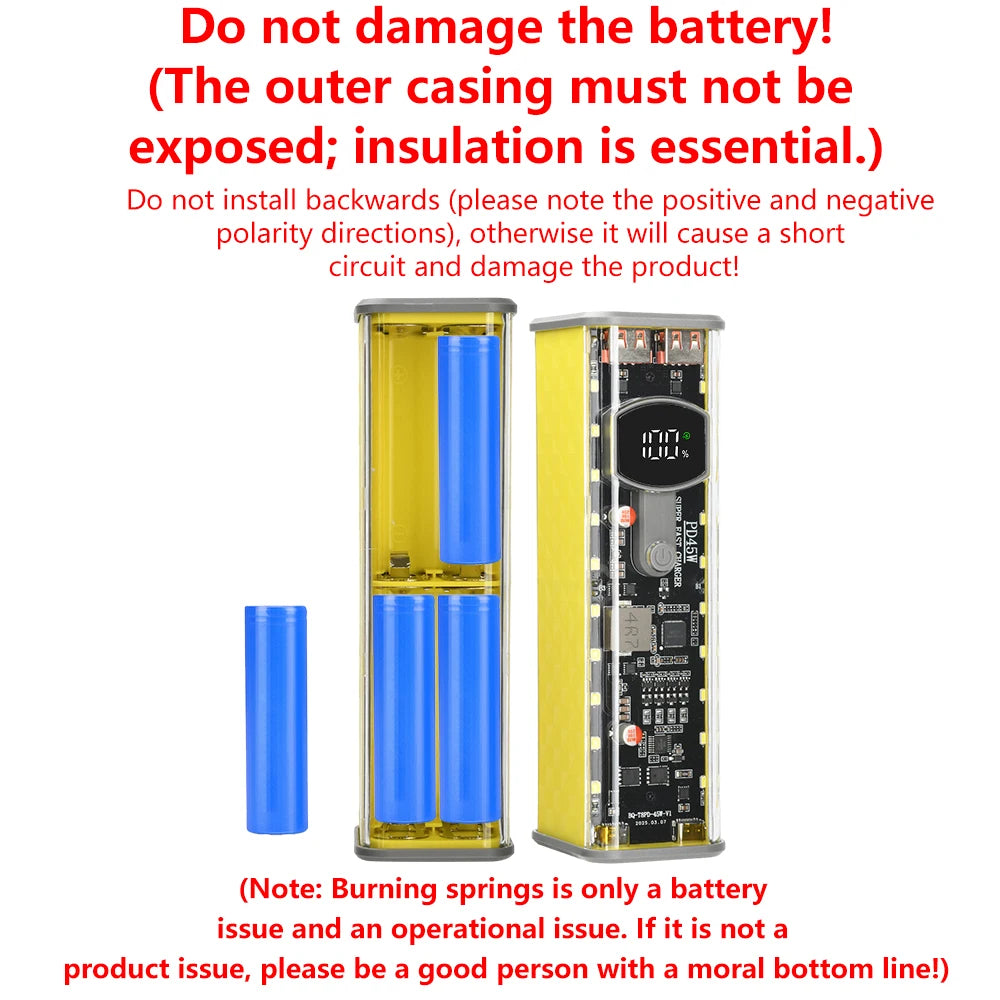 8×18650 battery case, DIY battery storage box with PD 45W super-fast charging, solder-free power bank casing, with outdoor light