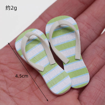 Dollhouse Miniauture Wooden SpringSummer Flip Flops Mini Shoes Casual Garden Figurines Wedding Beach Pool Party Hawaiian Sandal