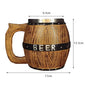 Viking Wood Style Beer Mug, Simulated Wooden Barrel Double Wall Metal Insulated Cup, 1Pc Bar Drinking Mug