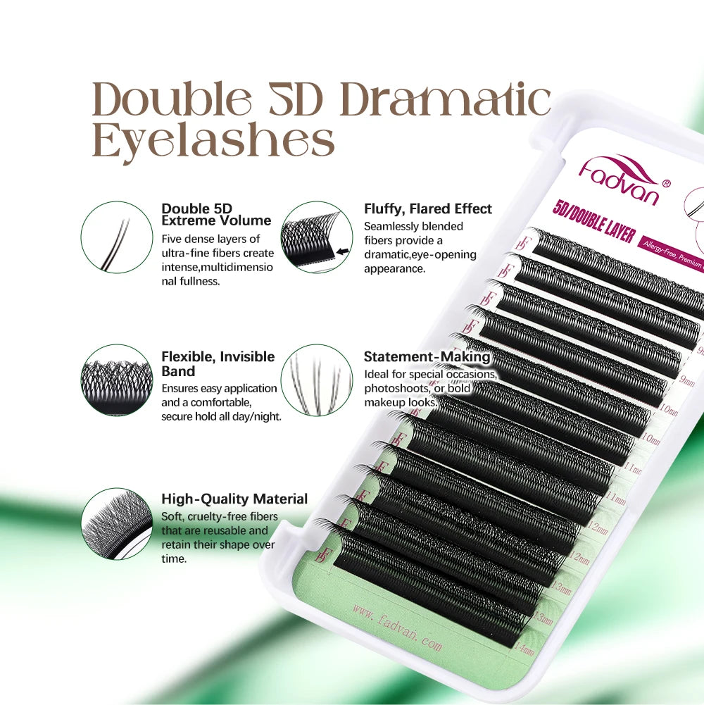 FADVAN 3D/4D/5D W Shaped Double Tips Eyelashes Extensions Natural Softlight Volume Fanning Lashes 0.07 Curl C D Black Eyelashes
