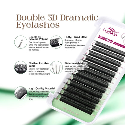 FADVAN 3D/4D/5D W Shaped Double Tips Eyelashes Extensions Natural Softlight Volume Fanning Lashes 0.07 Curl C D Black Eyelashes