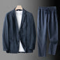 High Quality Men Blazer Jacket and Pants Man Linen Blazer  2 Piece Suit Spring Summer Thin Style Fashion Casual Set Long Sleeve
