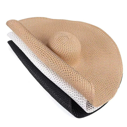 70cm Oversized  Wide Brim Sun Hat Travel  Large UV Protection Beach Straw Hats Women's Summer Floppy Foldable Chapeaux Wholesale