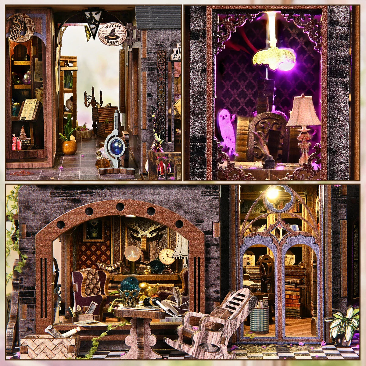 Magic Castle Book Nook Kit 3D DIY Wooden Puzzle Handmade Bookshelf Dollhouse Model Bookend Building Home Decor