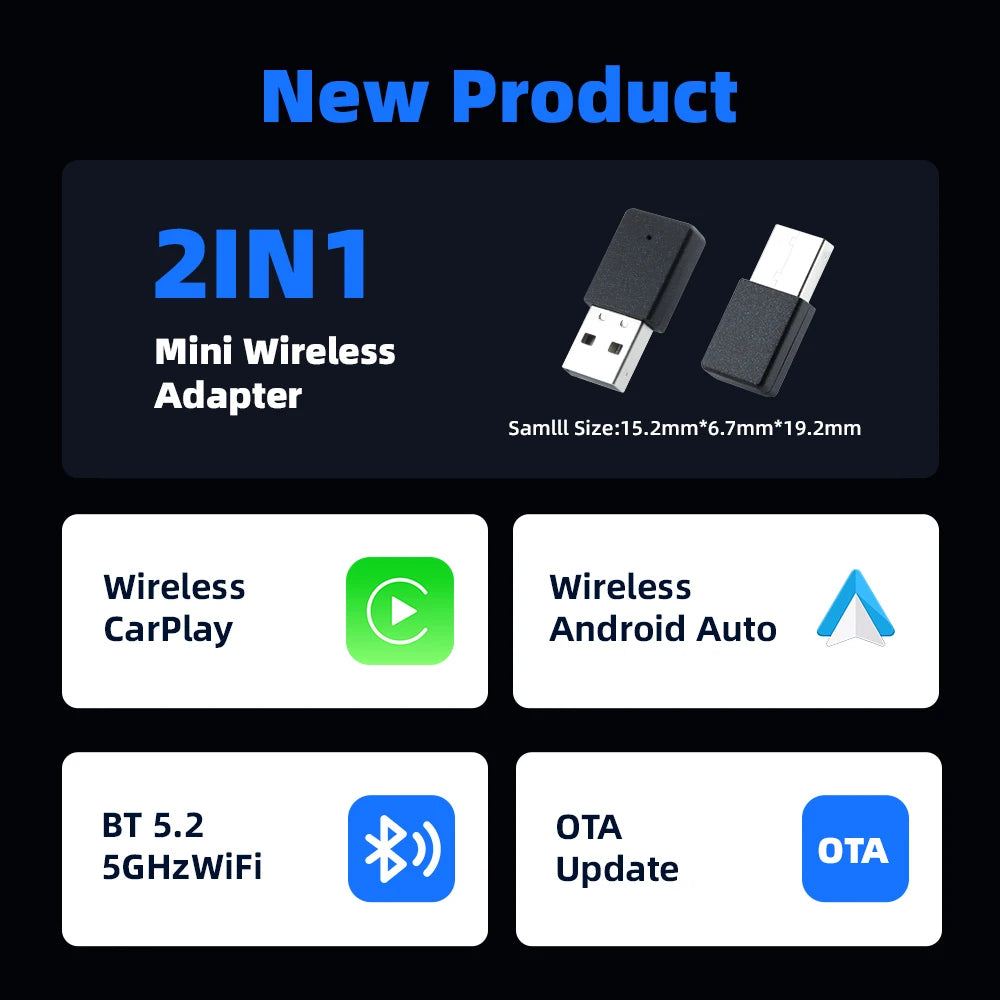 EKIY 2in1 Wireless CarPlay Adapter Wireless Android Auto Dongle AI Smart Box Car Intelligent Systems For Car With Wired CarPlay