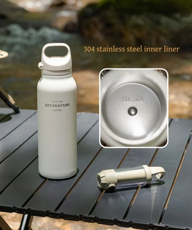 JUSTINLAU 600ML Insulated Bottle with Pop-up Lid Stainless Steel Keep Hot＆Cold Thermal Mug Outdoor Sports/Travel Water Cups