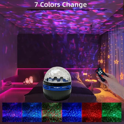 Galaxy Starry Projector LED Night Light Remote Control RGB Water Wave 7 Modes USB Plug-in Galaxy Lamp Bedroom Party Bar Decor