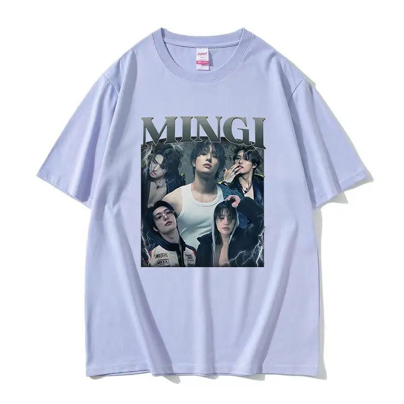 Kpop Ateez Mingi 2026 Graphic T Shirt Men's Hip Hop Korean O-Neck Short Sleeve T-shirts Glothing Fashion Vintage Cotton T-shirt