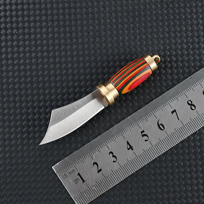 Portable Mini Knife Brass Wood Unboxing Hollow Blade EDC Fixed Blade Leather Cover Cutter Outdoor Surivival Tools Gift