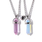 2Pcs/Set Luminous Hexagonal Column Heart Pendant Couple Magnetic Necklace Natural Stone Geometric Pendant Necklace Jewelry Gifts