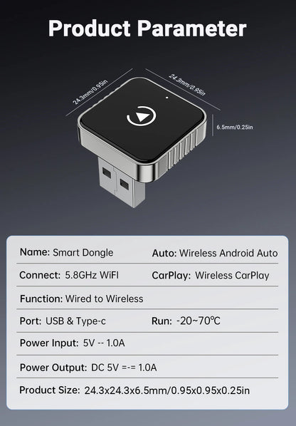 Bezprzewodowy CarPlay Android 2026 Nowy Inteligentny Adapter Samochodowy Bezproblemowy Plug&Play Stabilne połączenie BT WiFi Aktualizacja OTA Pasuje do 99% Pojazdów