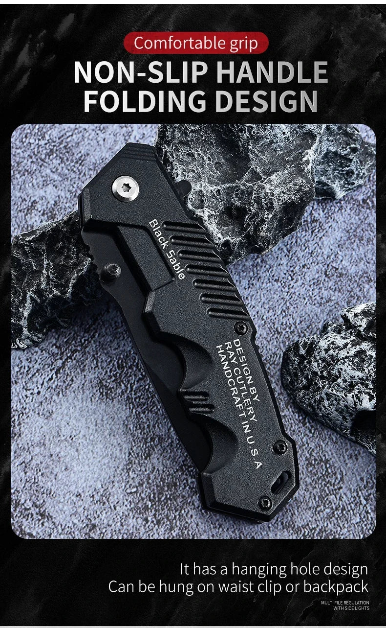 High-hardness outdoor folding knife, portable small straight knife for camping, stainless steel pocket knife, men's fruit knife