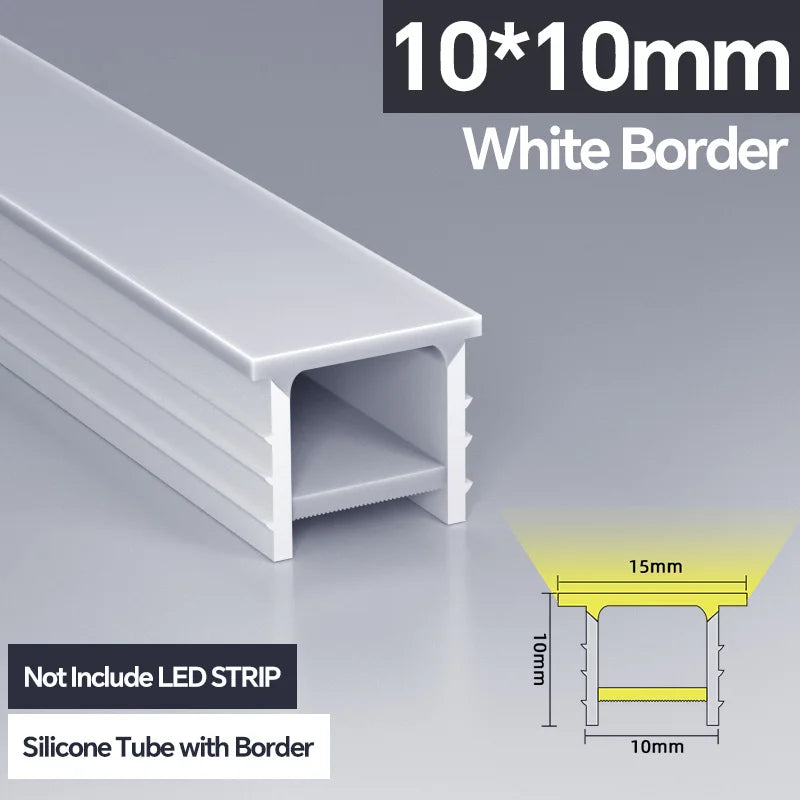 1M-10M LED Neon Rope Tube Soft Silicone Diffuser Channel Black/White Flexible Ribbon Strip Light for Recessed Channel